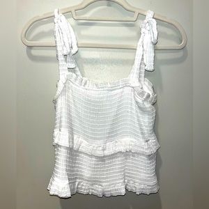 Cutest white top with tie sleeves!